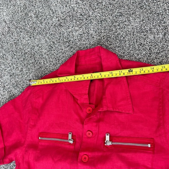 NWOT Blank NYC 100% Linen Short Sleeve Collared Elastic Waist Red Romper Size L - Picture 13 of 15